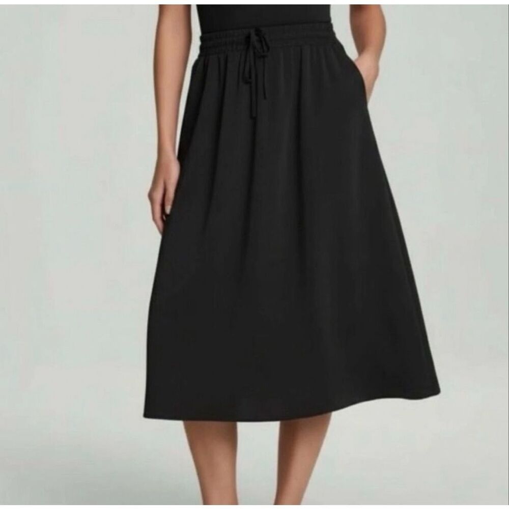 Spanx Luxe Drape Midi Skirt in Black Size L
